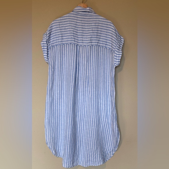 Jazmin Chebar Blue White Linen Button Front T Shirt Dress Size 44 Large - Picture 3 of 6